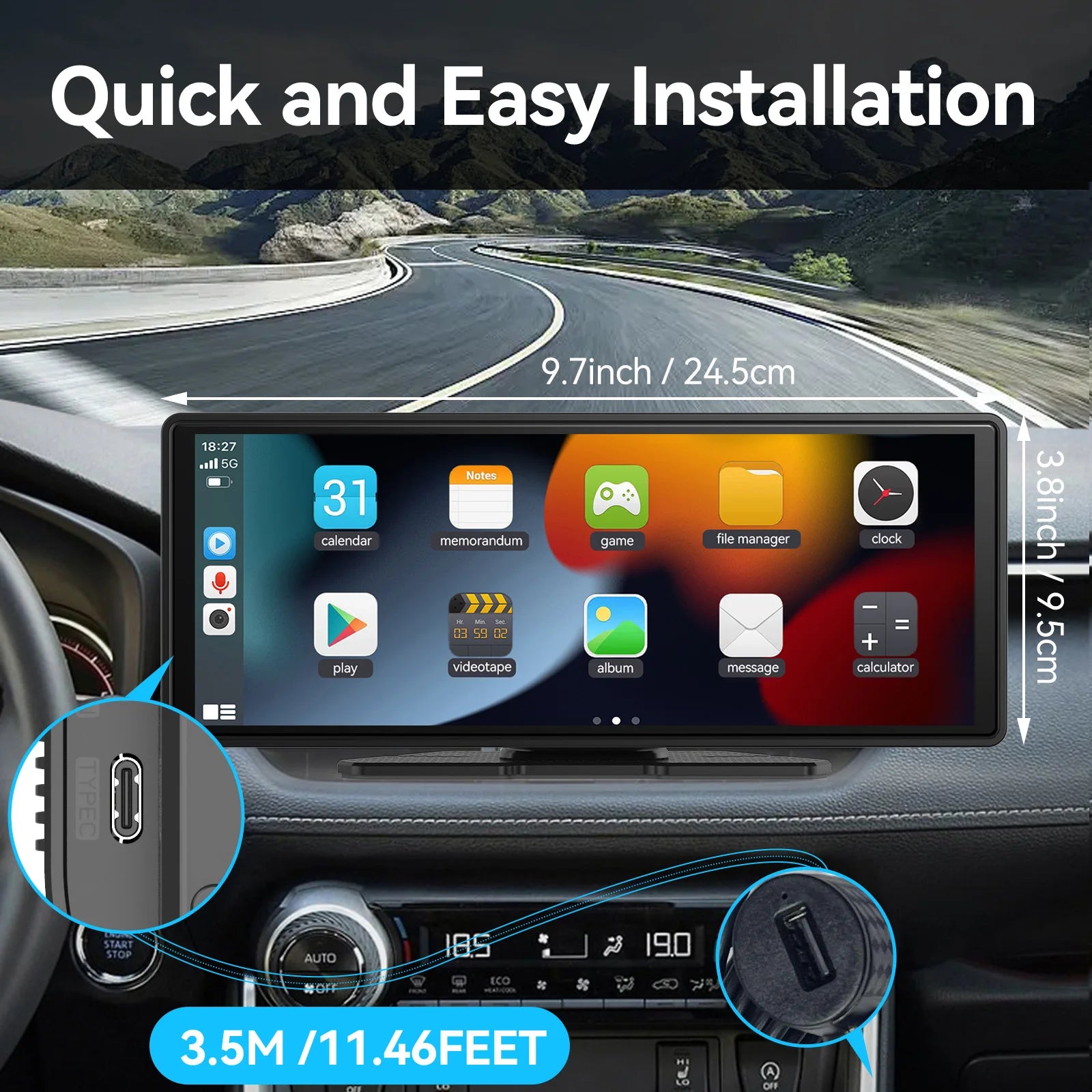 Universal Portable Carplay, Wireless Carplay Screen Wireless Car Stereo with Carplay Android Auto,