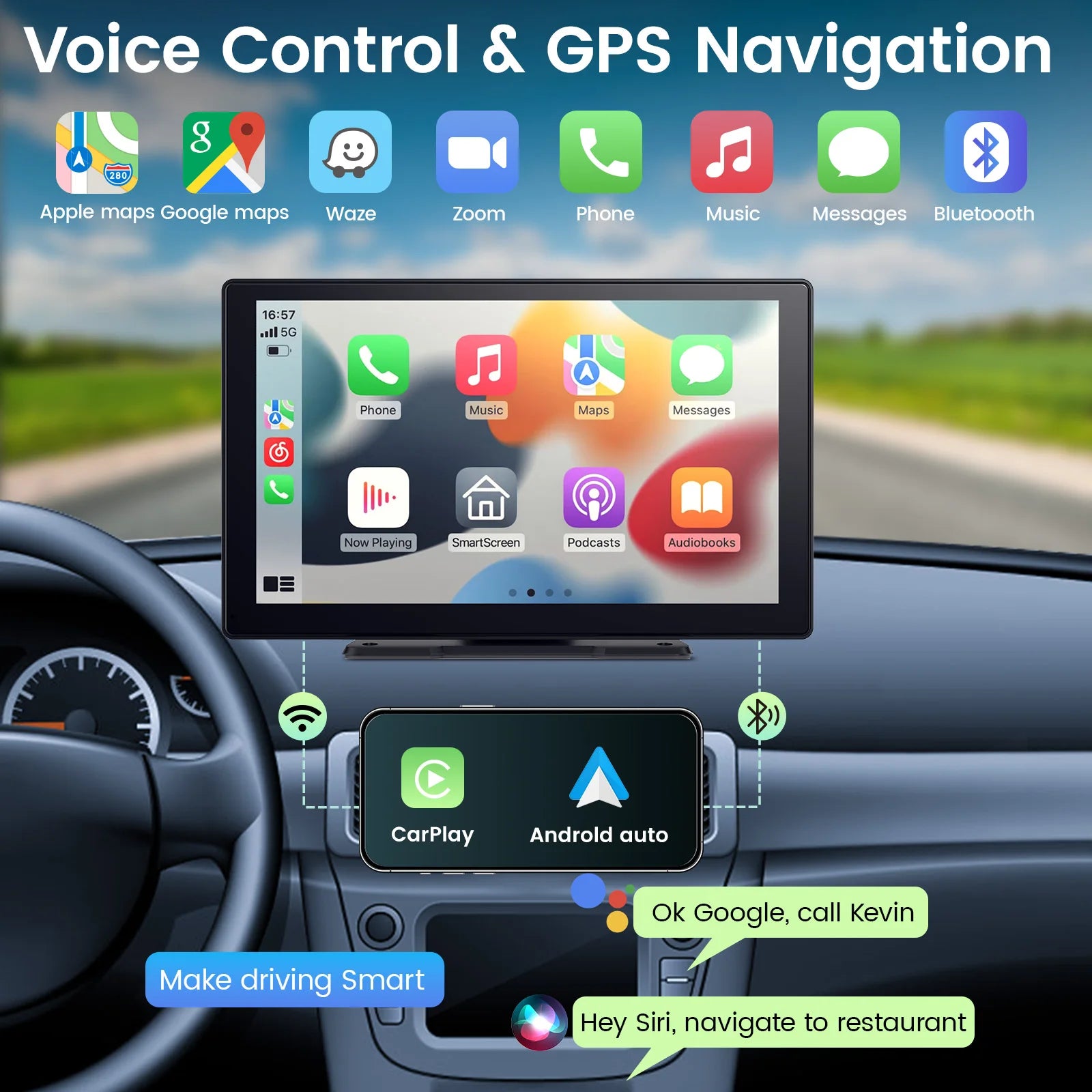 Pionray 7/9/10.26” CarPlay USB & AUX Support + Rearview Camera