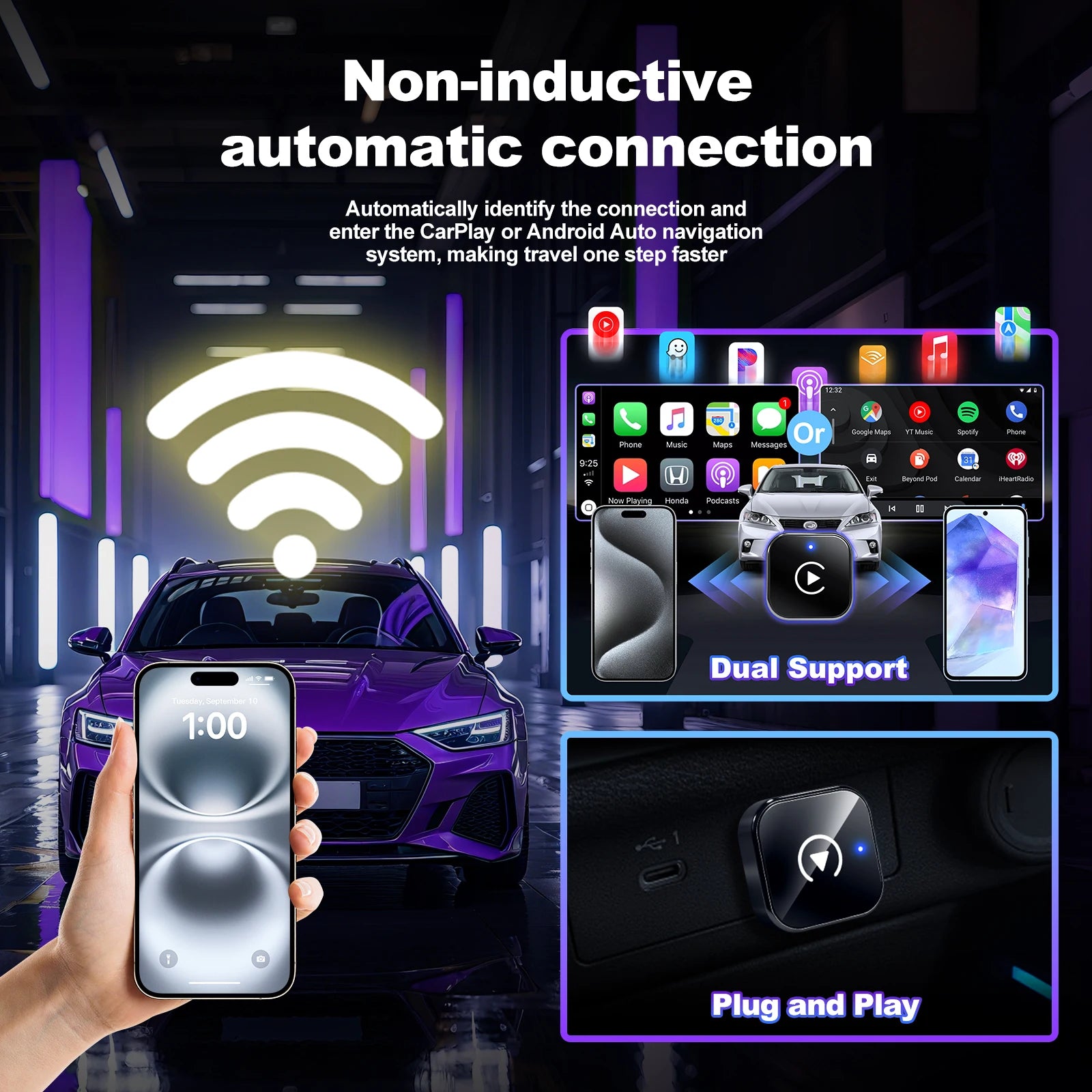 Wireless CarPlay Adapter High-Quality Smart Box 5GHz WiFi Type-C/USB Car Accessory
