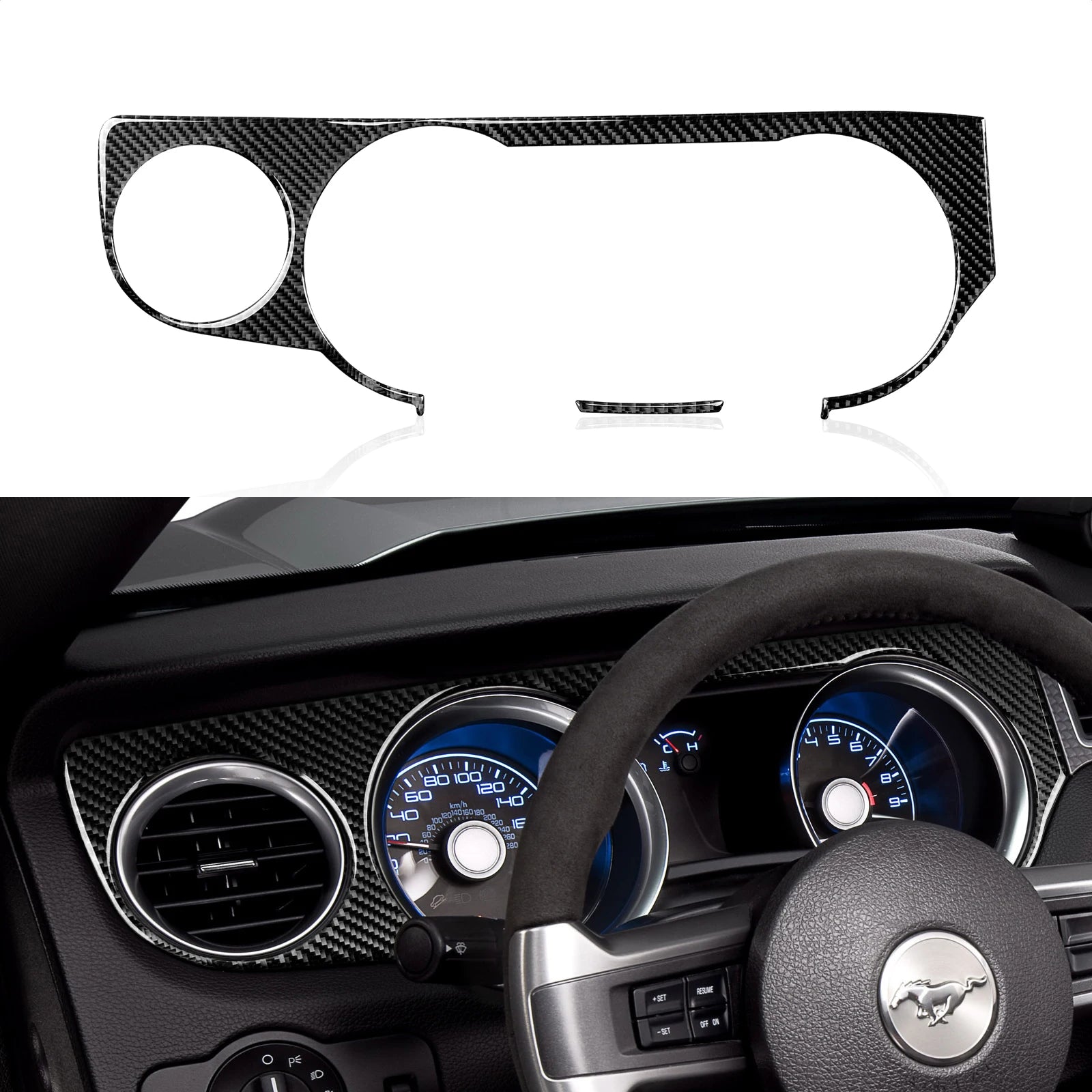 For Ford Mustang GT Shelby (2010-2014) Carbon Fiber Center Console Gear Shift Panel Steering Wheel Trim