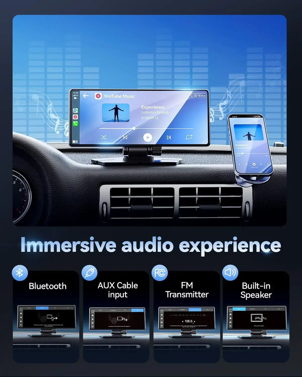 Carplay 8.1" Portable Touch Screen Car Stereo with Android + Dash Cam