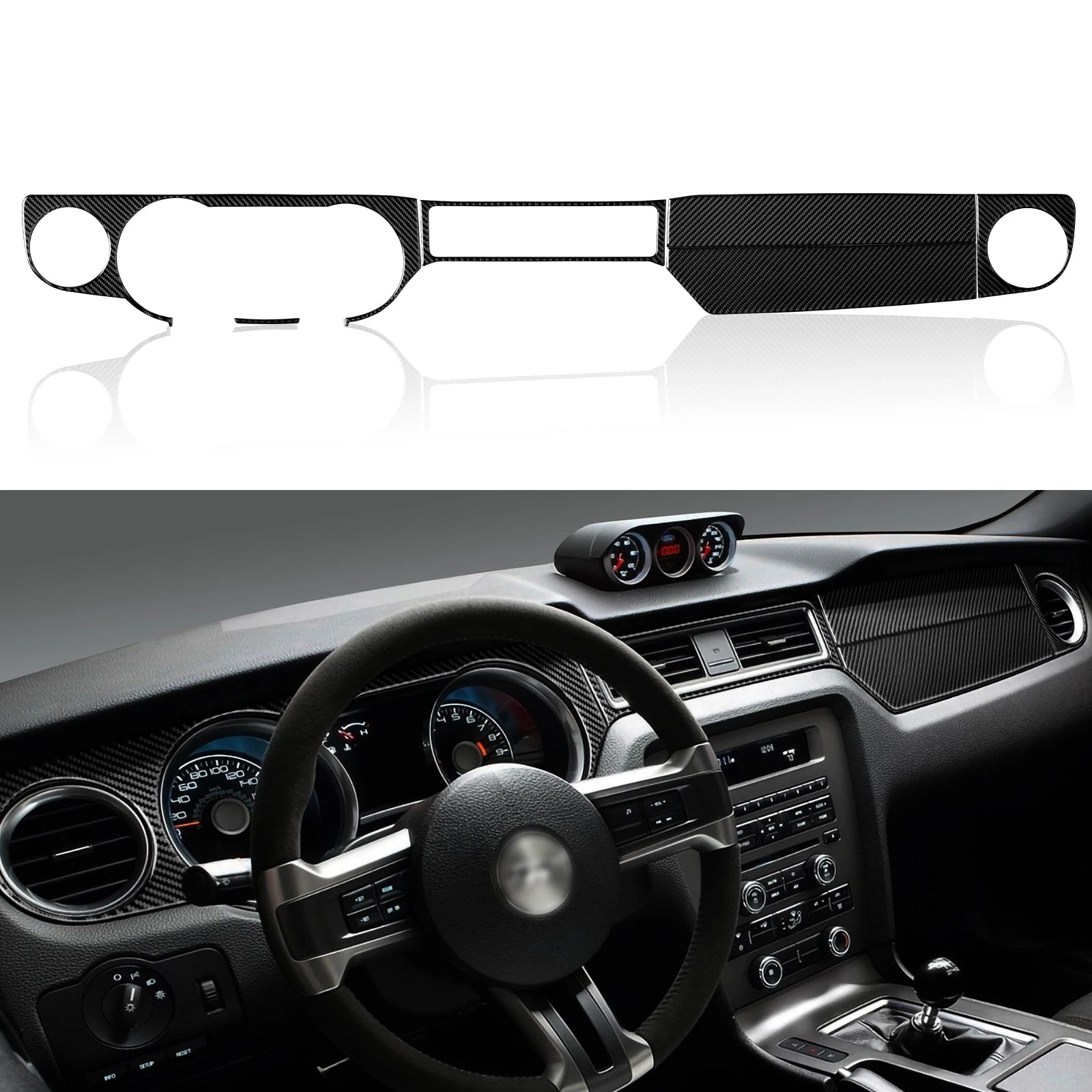 For Ford Mustang GT Shelby (2010-2014) Carbon Fiber Center Console Gear Shift Panel Steering Wheel Trim