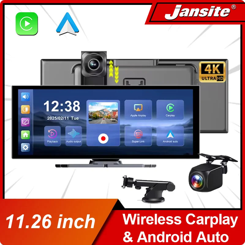 11.26 inch 4K Wireless CarPlay and Android Auto Portable Dash Cam Car Screen 5G WIFI & Navigation