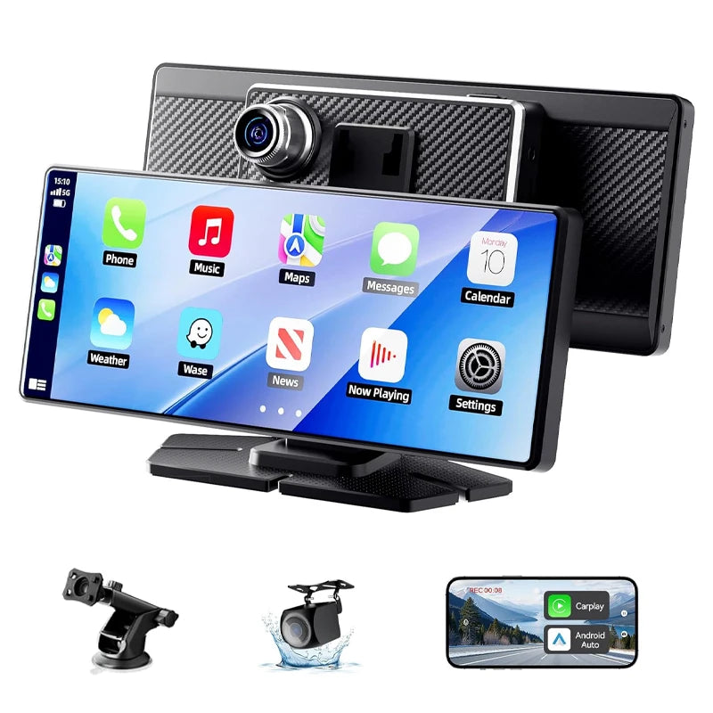 Carplay 8.1" Portable Touch Screen Car Stereo with Android + Dash Cam