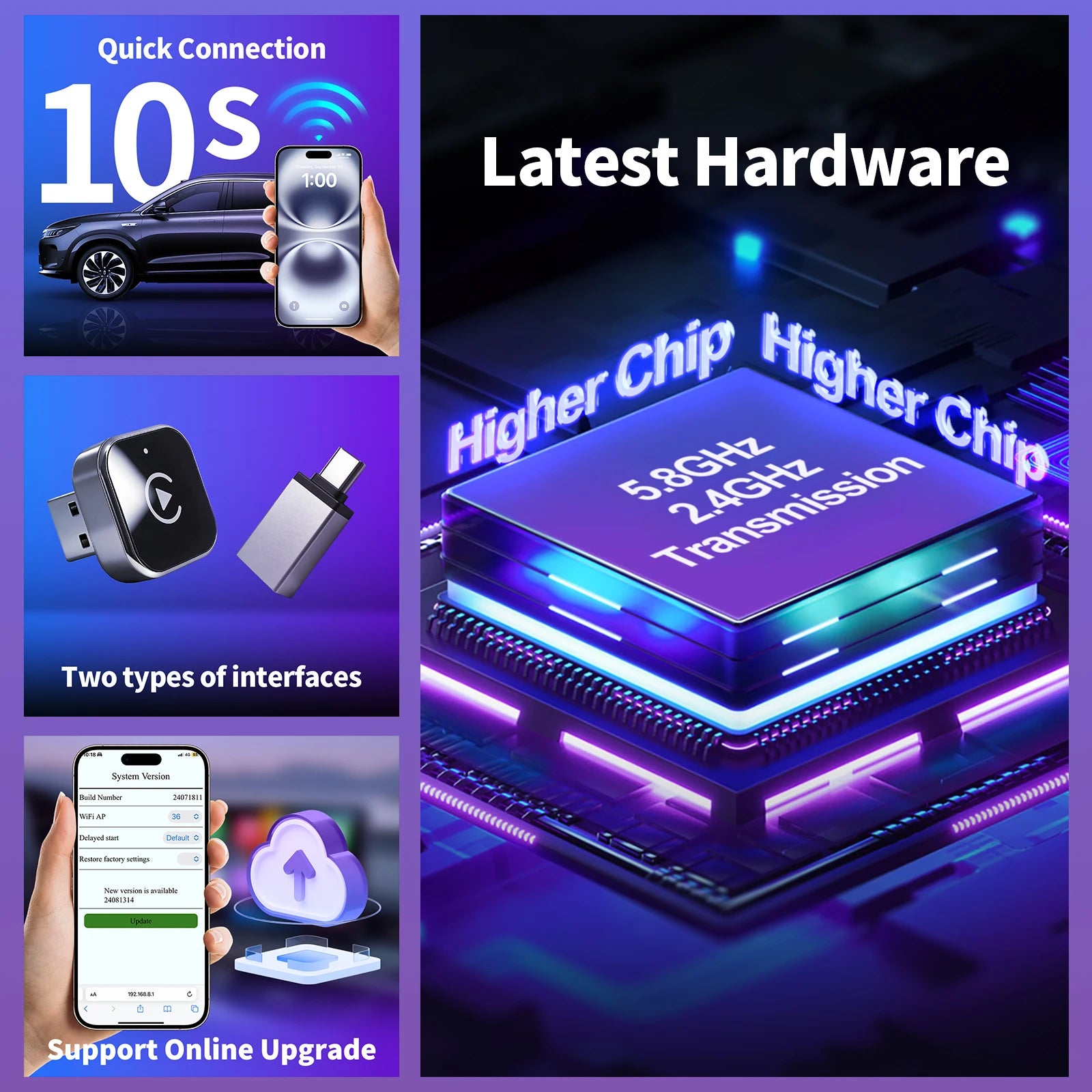 Wireless CarPlay Adapter High-Quality Smart Box 5GHz WiFi Type-C/USB Car Accessory