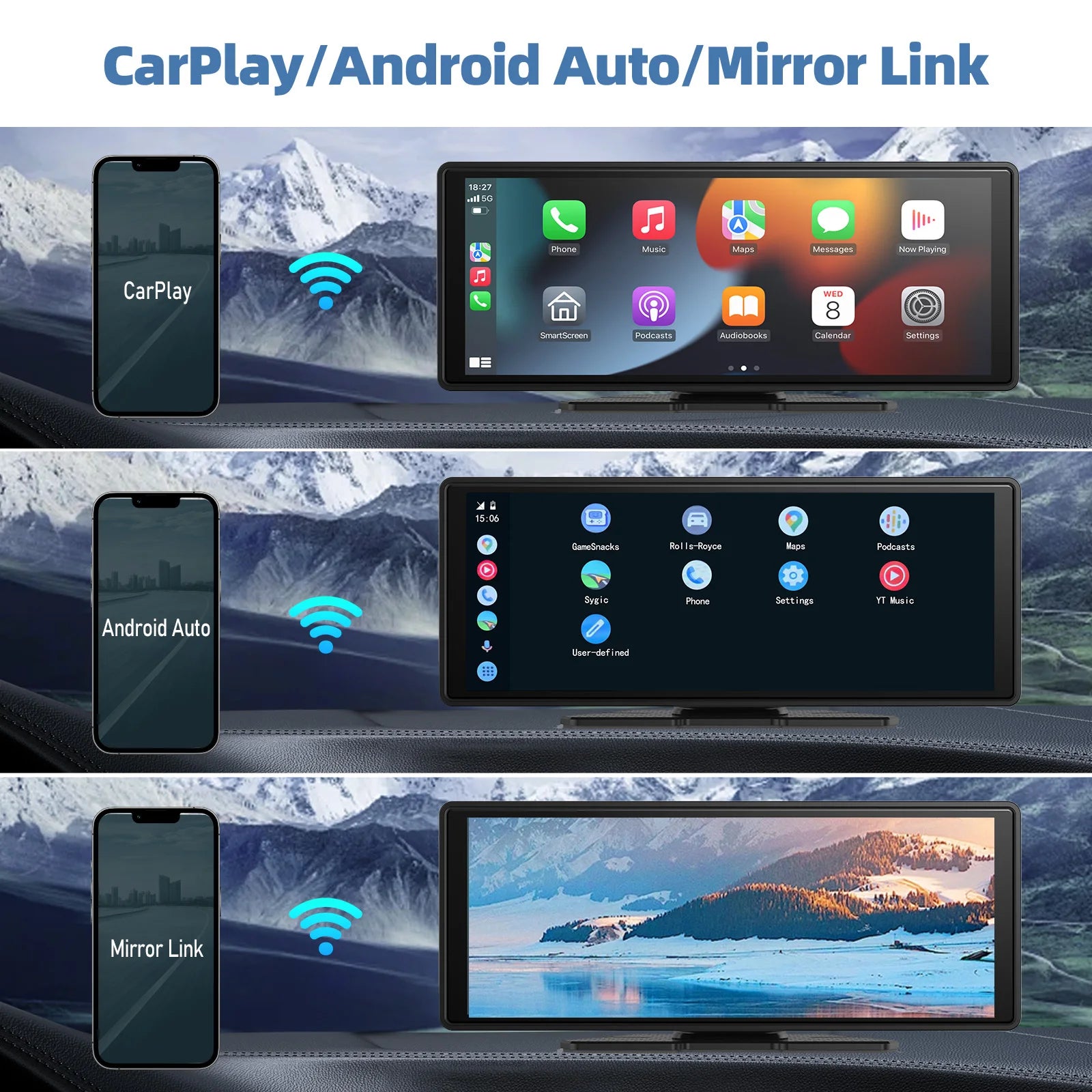 Universal Portable Carplay, Wireless Carplay Screen Wireless Car Stereo with Carplay Android Auto,