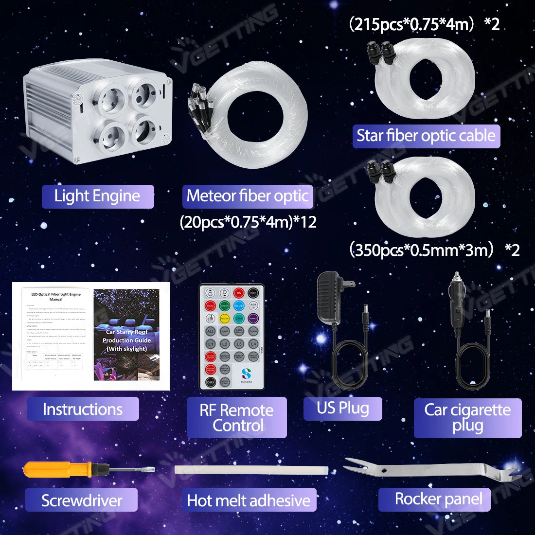 Starlight Headliner Kit 32W 4Port Twinkle Star Roof Meteor Light Fibre Optic 920ct