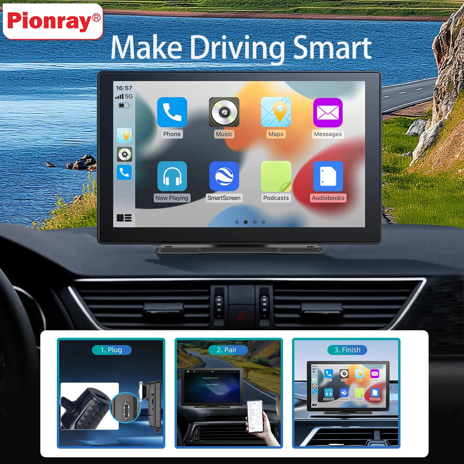 Pionray 7/9/10.26” CarPlay USB & AUX Support + Rearview Camera