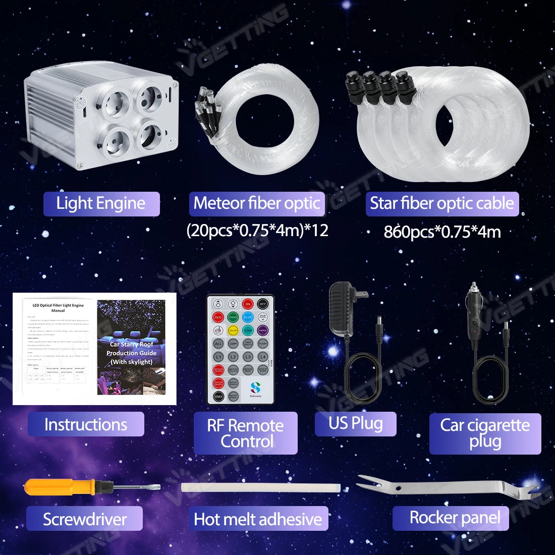 Starlight Headliner Kit 32W 4Port Twinkle Star Roof Meteor Light Fibre Optic 920ct