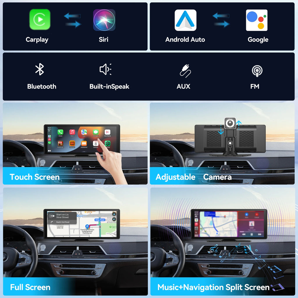 Universal Portable Carplay, Wireless Carplay Screen Wireless Car Stereo with Carplay Android Auto,