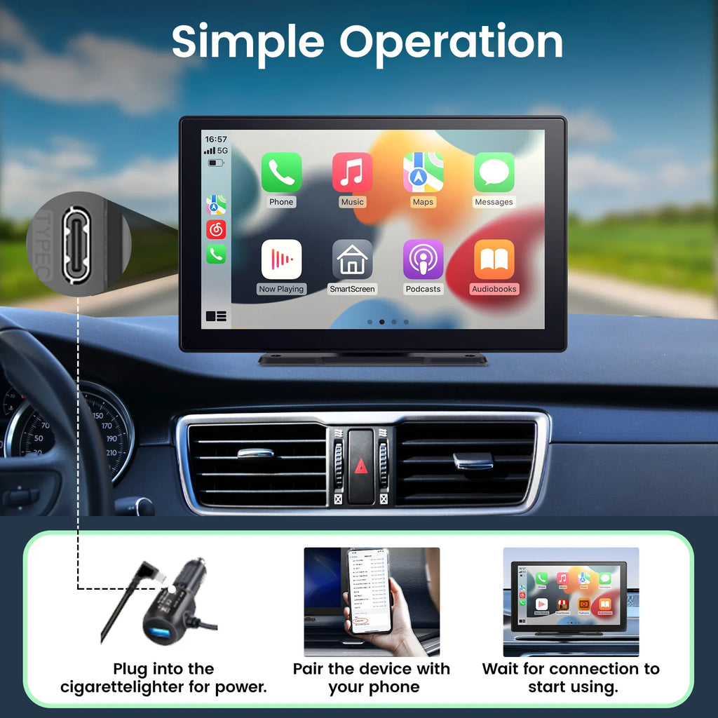 Pionray 7/9/10.26” CarPlay USB & AUX Support + Rearview Camera