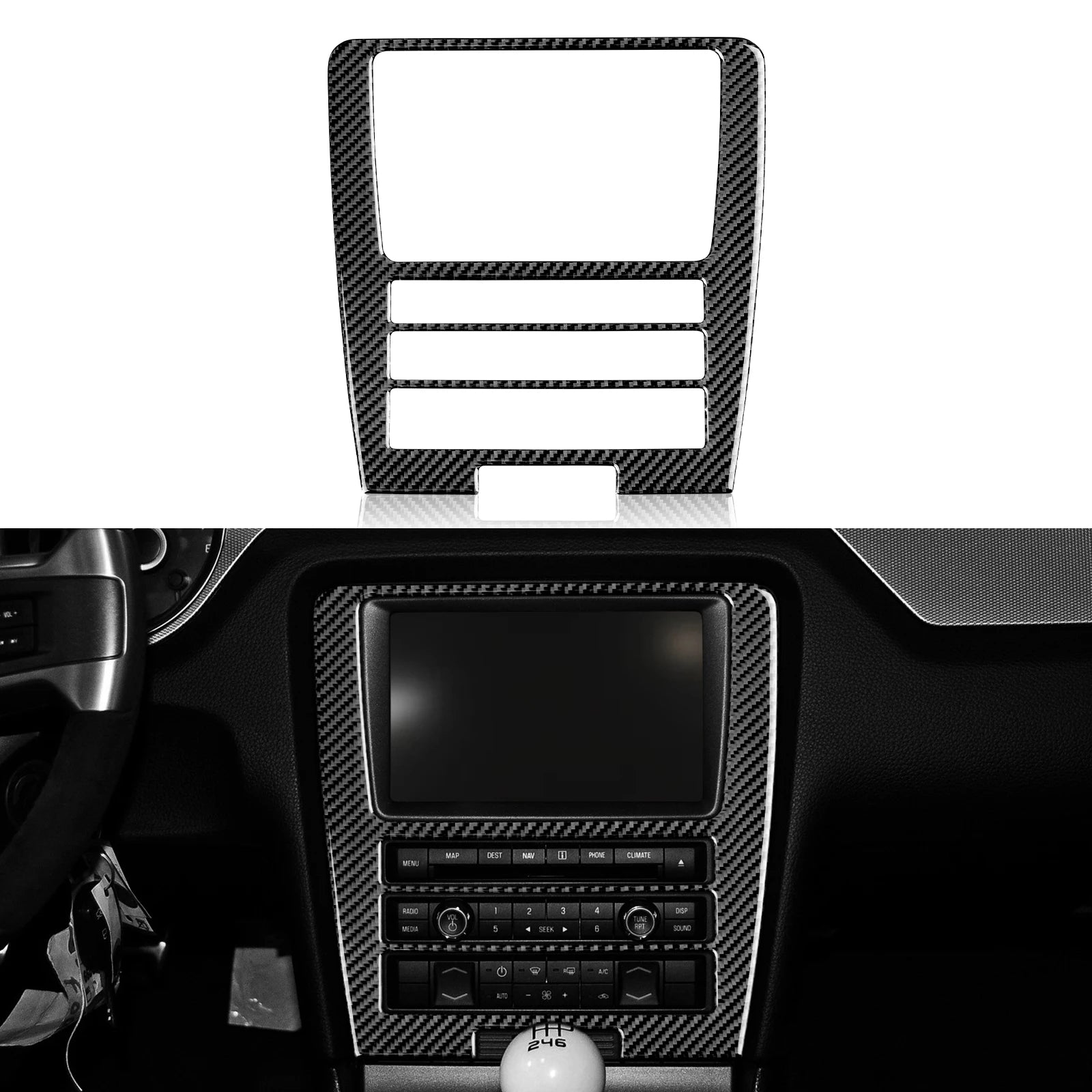 For Ford Mustang GT Shelby (2010-2014) Carbon Fiber Center Console Gear Shift Panel Steering Wheel Trim