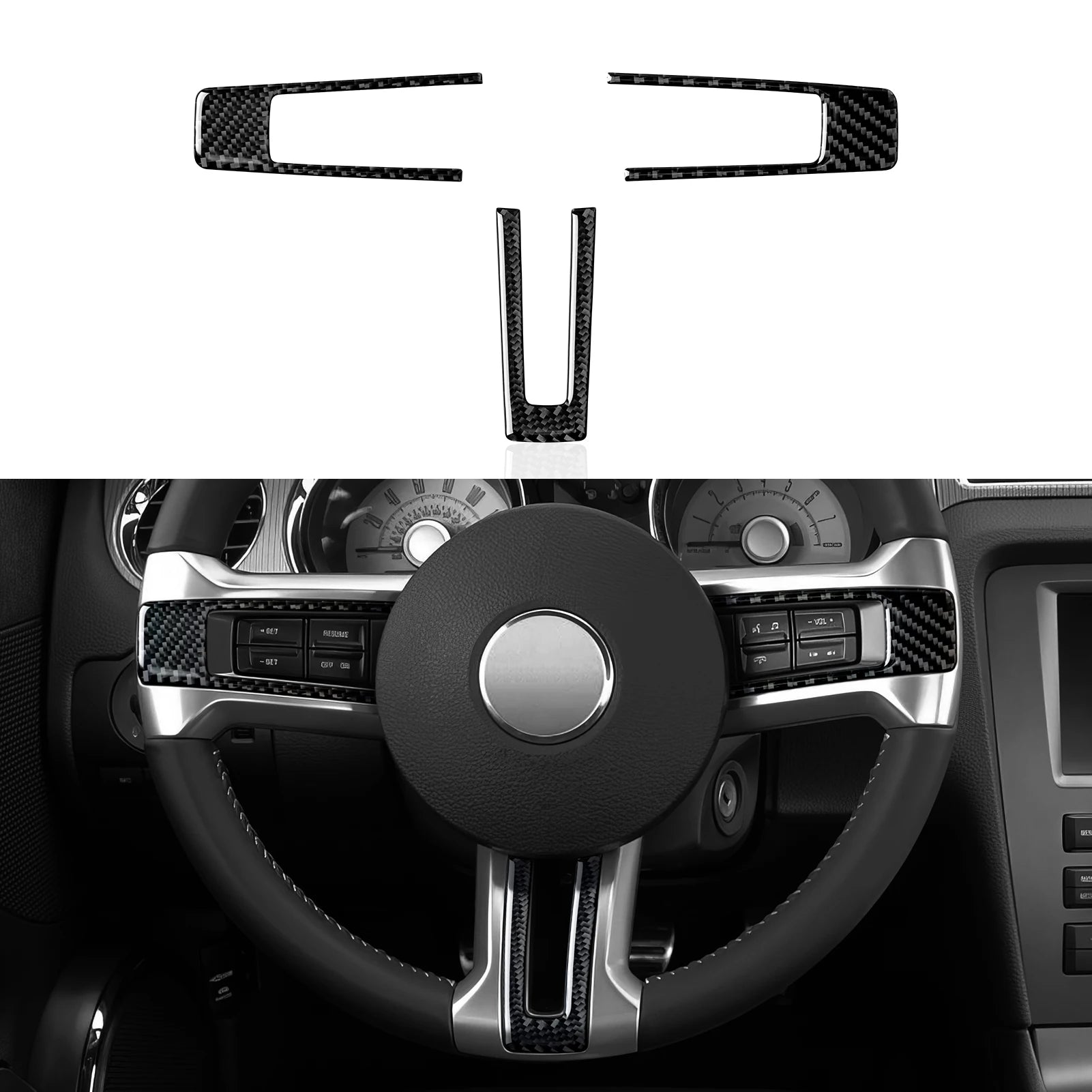 For Ford Mustang GT Shelby (2010-2014) Carbon Fiber Center Console Gear Shift Panel Steering Wheel Trim