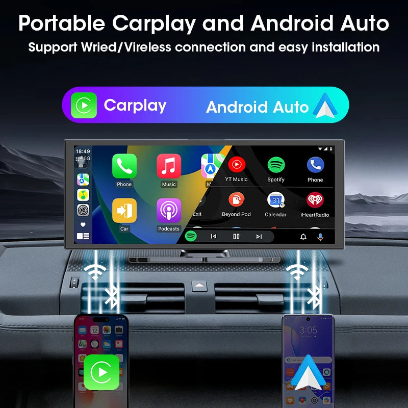 11.26 inch 4K Wireless CarPlay and Android Auto Portable Dash Cam Car Screen 5G WIFI & Navigation
