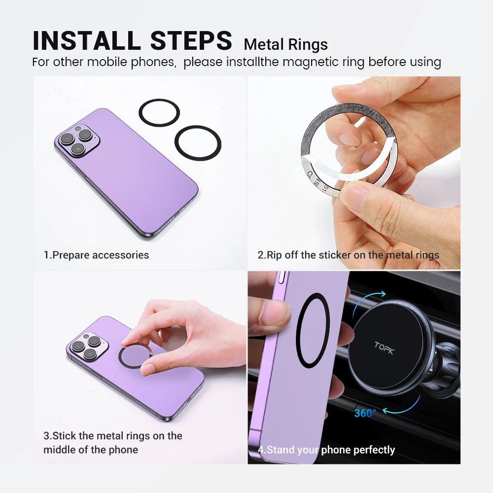 TOPK Phone Holder Charger 15W Fast Wireless Magnet for Air Vent for iPhone 16/15/14/13/12