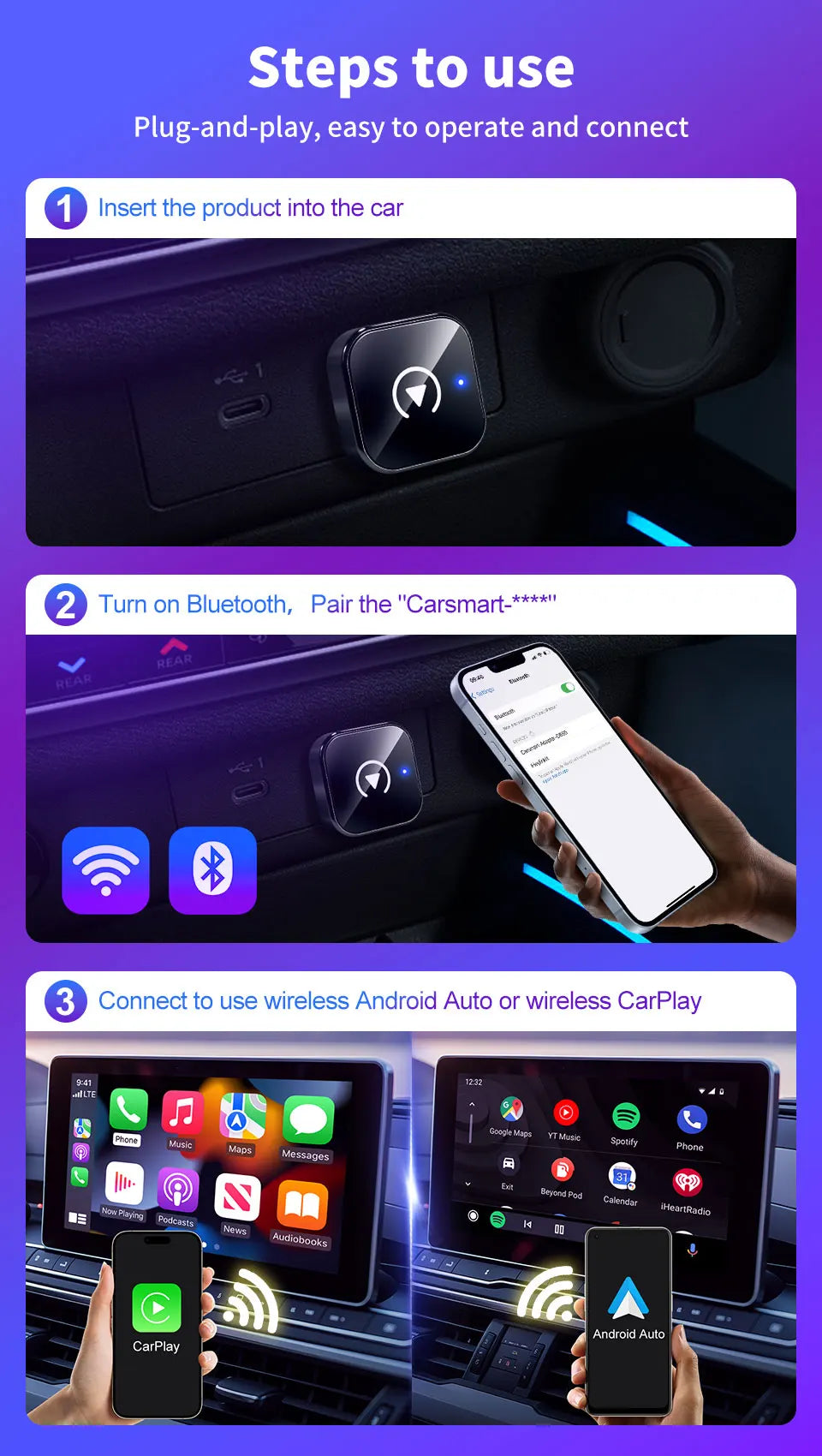 Wireless CarPlay Adapter High-Quality Smart Box 5GHz WiFi Type-C/USB Car Accessory