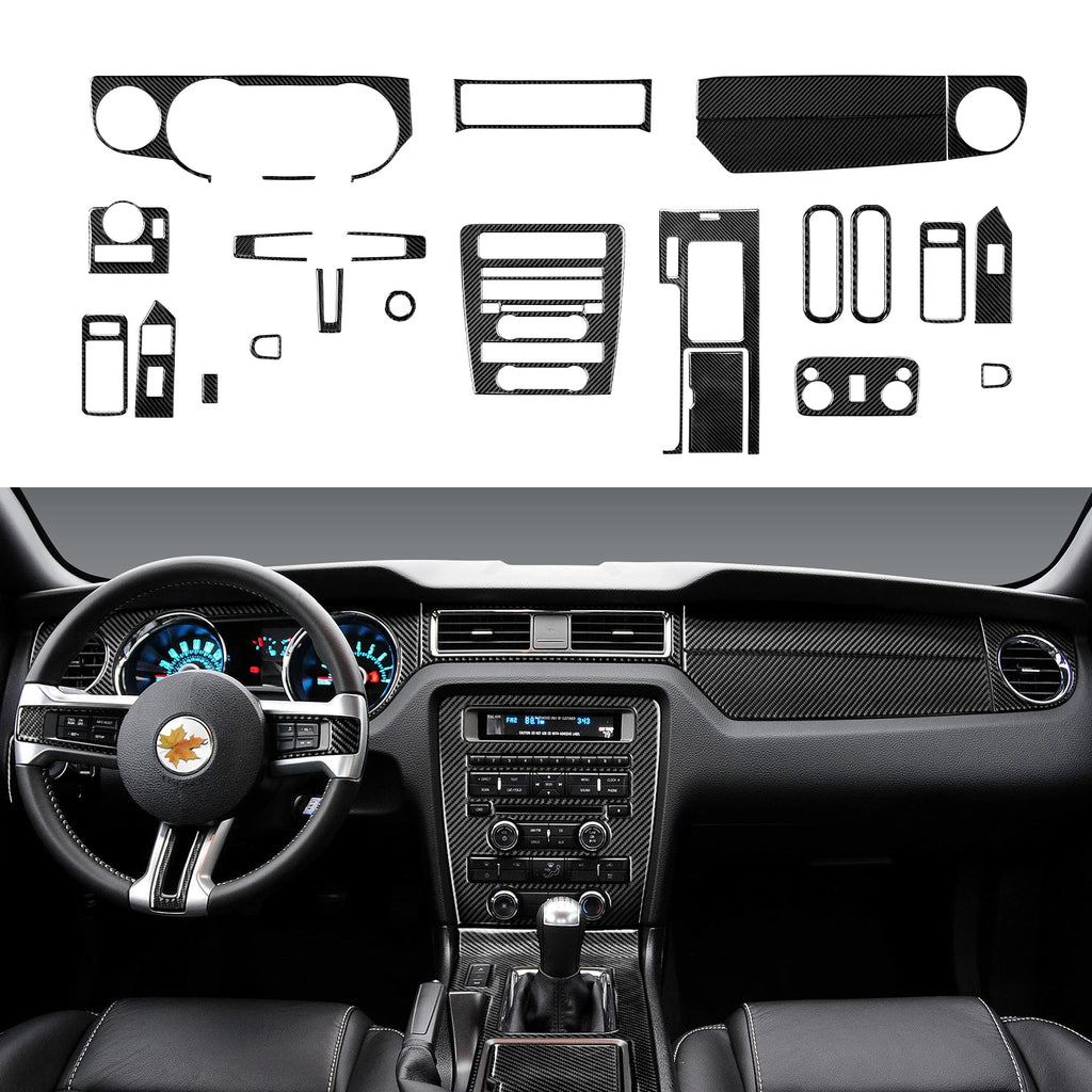 For Ford Mustang GT Shelby (2010-2014) Carbon Fiber Center Console Gear Shift Panel Steering Wheel Trim