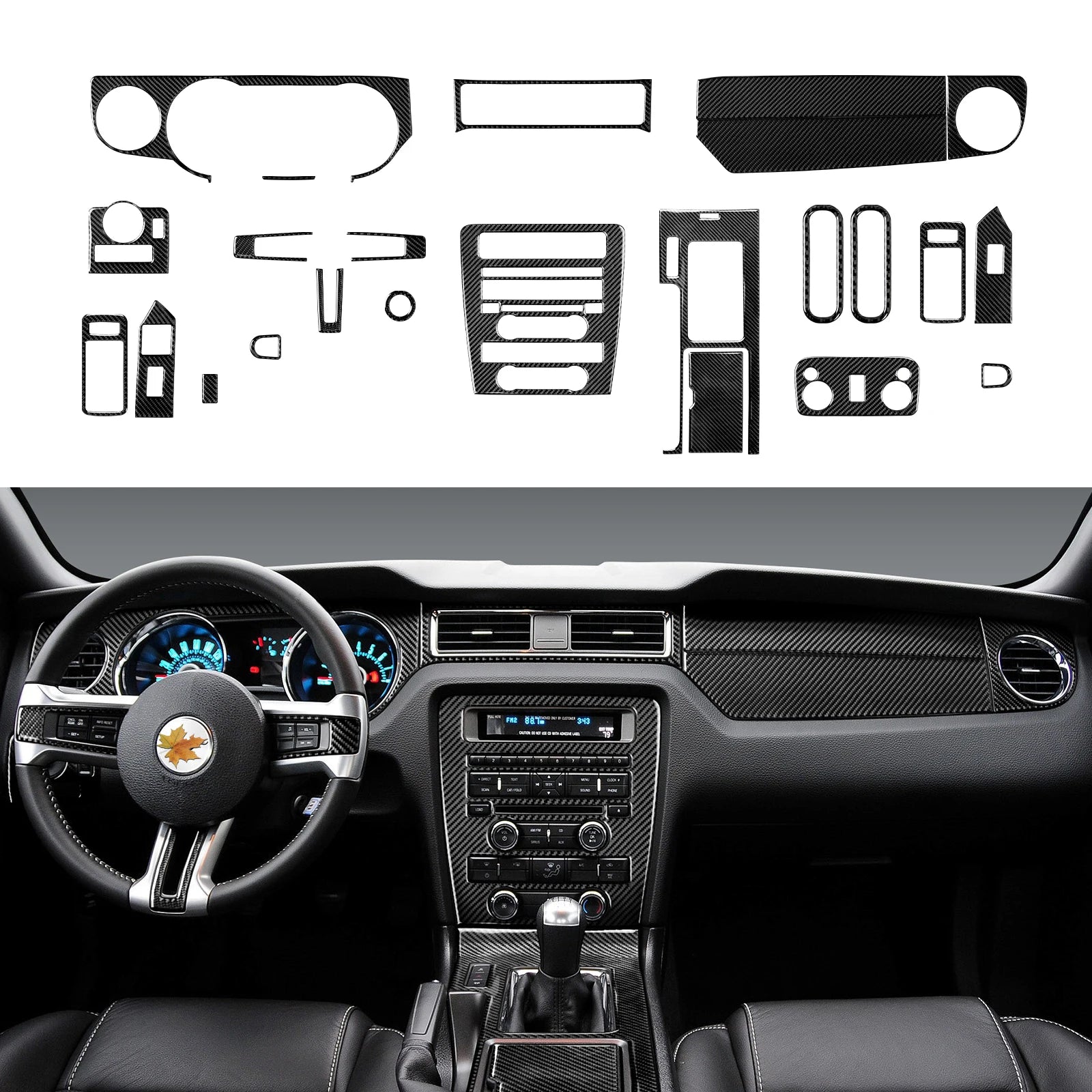 For Ford Mustang GT Shelby (2010-2014) Carbon Fiber Center Console Gear Shift Panel Steering Wheel Trim