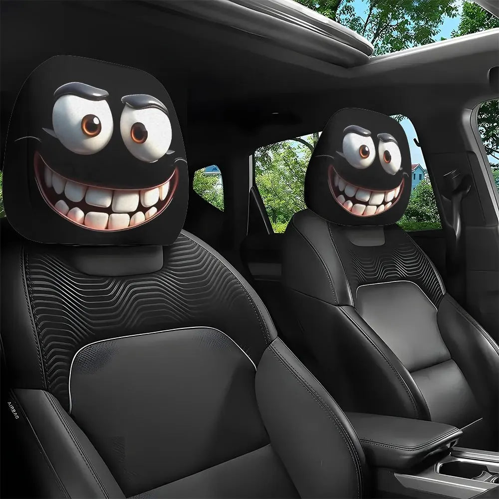 2pcs Smiley Face Head Rest Cover + Washer and Dryer Safe